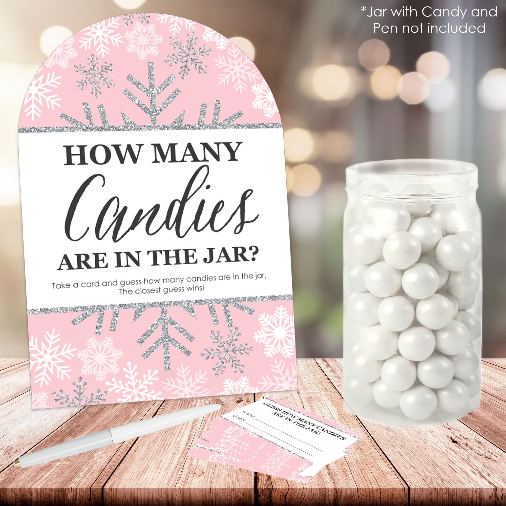 Big Dot Of Happiness Pink Winter Wonderland - How Many Candies Holiday Snowflake Birthday Party And Baby Shower Game - 1 Stand A
